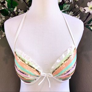 EUC VS FABULOUS Sequin Ruffle Halter Bikini Top